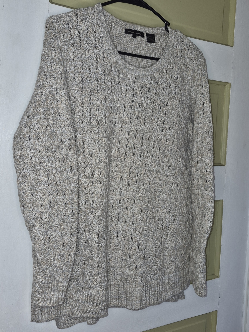 JEANNE PIERRE Beige Cable Knit Crewneck Sweater Butter